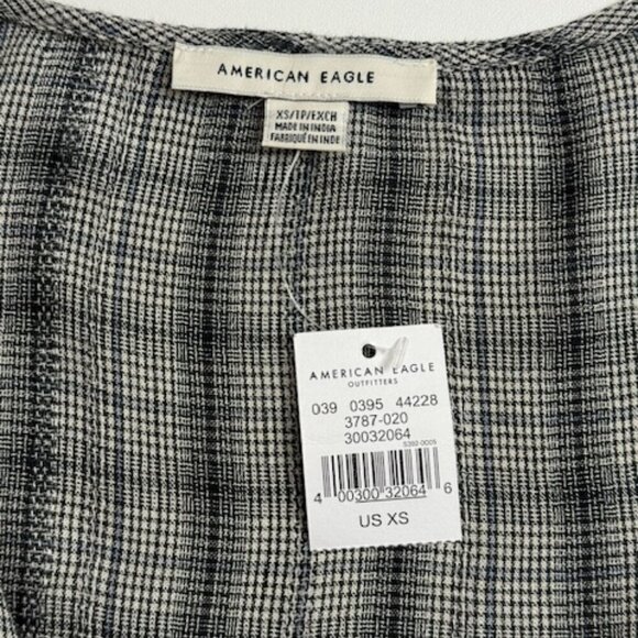 American Eagle Black & Gray Plaid Dress Short Sleeve Button Front Size XS - Picture 6 of 6